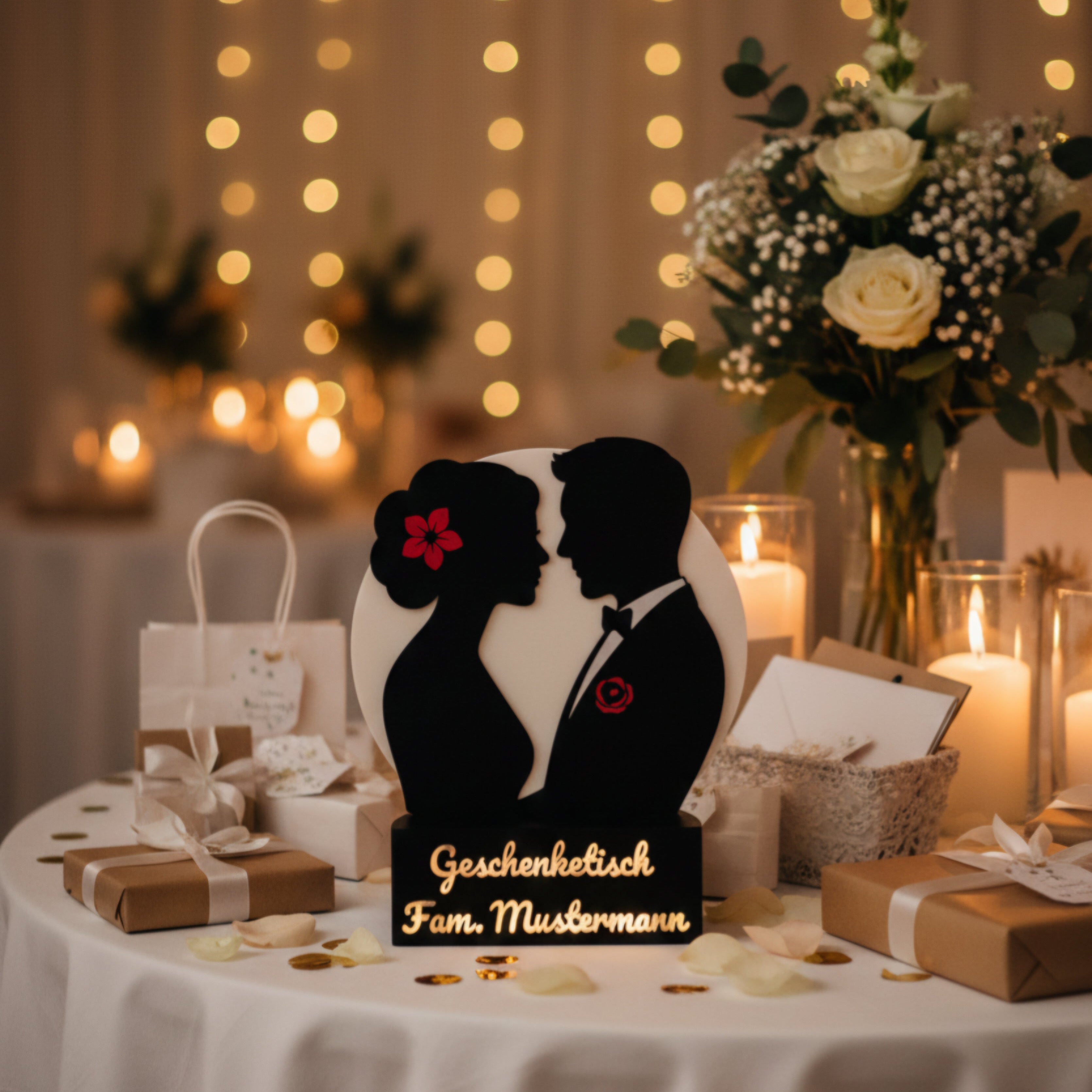 Euer Name im Licht. Personalisierte XXL-Namensleuchte für den Hochzeits-Geschenketisch