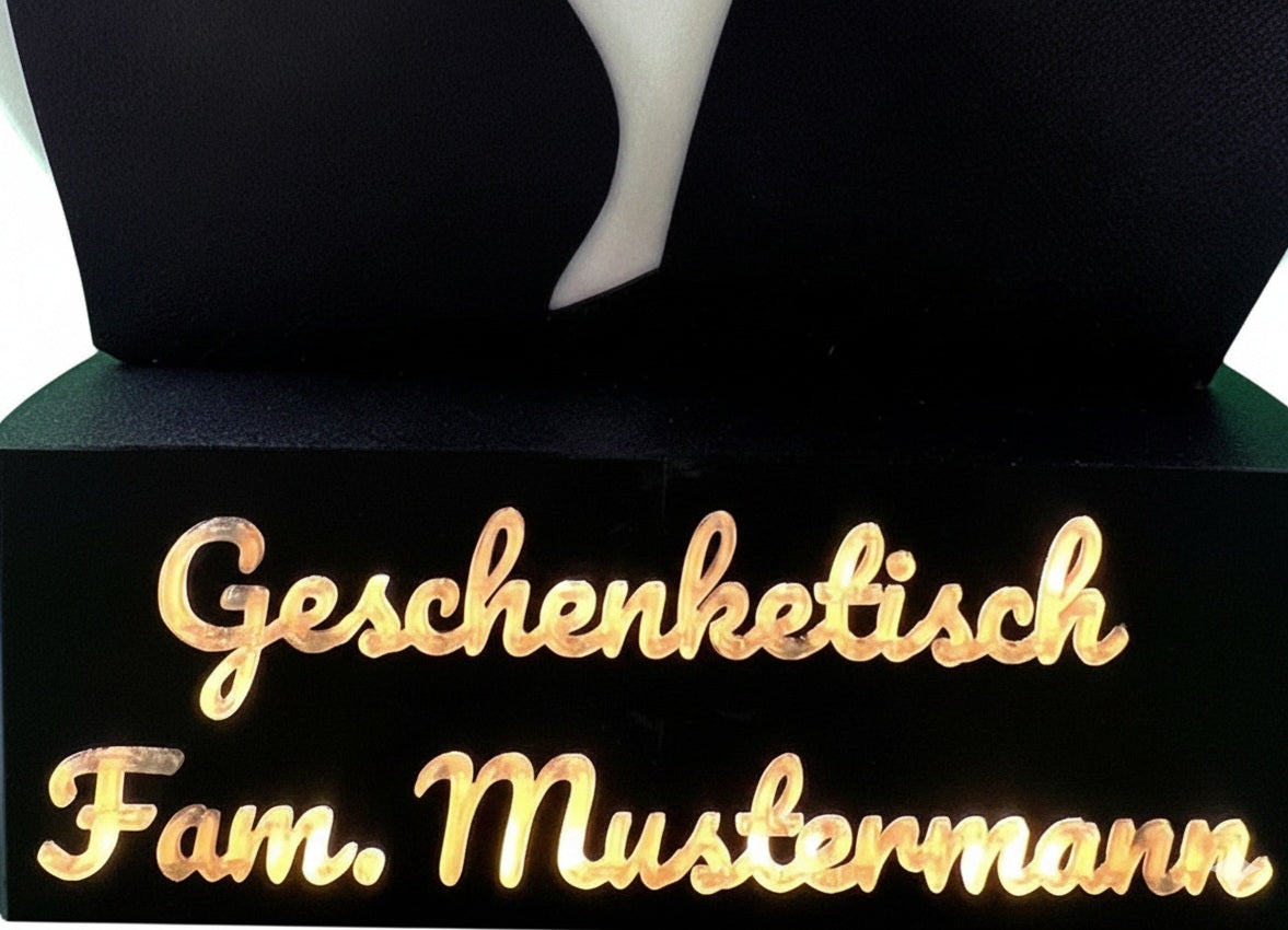 Euer Name im Licht. Personalisierte XXL-Namensleuchte für den Hochzeits-Geschenketisch