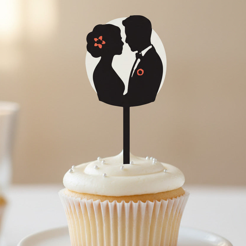 Zweisamkeit im Detail – 10er Muffinstecker „Brautpaar Silhouette“