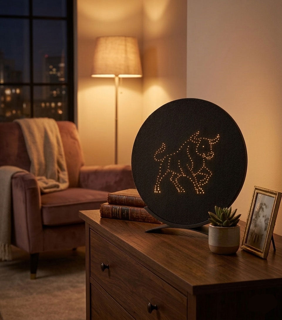 Ein Stück Nachthimmel für dich. Beleuchtetes Sternzeichen in Sternbild-Optik